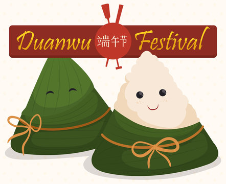Couple Of Zongzi Dumplings For Duanwu Festival, Vector Illustration