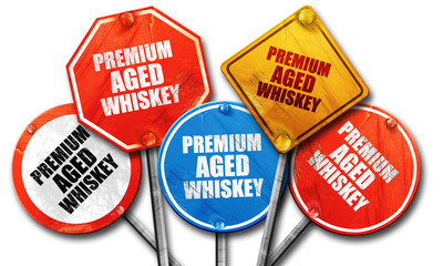 premium aged whiskey, 3D rendering, rough street sign collection