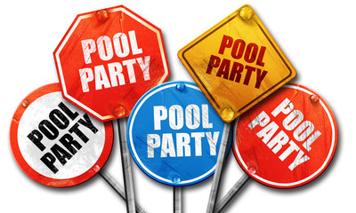 pool party, 3D rendering, rough street sign collection