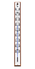 Wooden mercury thermometer on white background