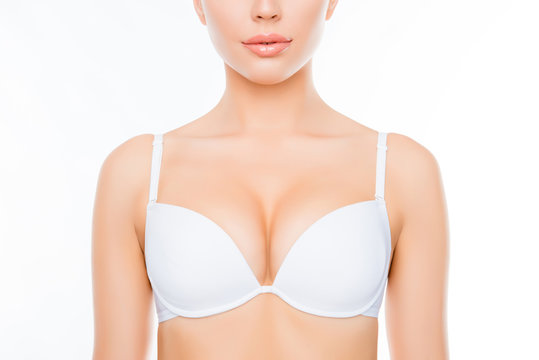 Close up photo of shapely sexy woman in white bra