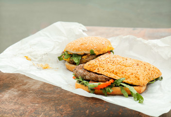 Street food burgers on paper