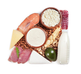 Products containing proteins and fats, isolated on white