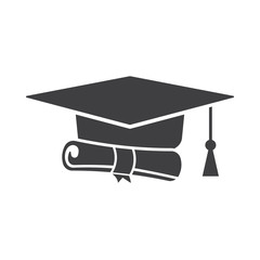 graduation cap and diploma black web icon.