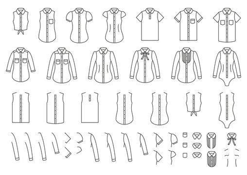 Set of female and male shirts, elements for combining