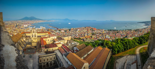 City of Naples (Napoli) with Mt Vesuvius at sunset, Campania, Italy