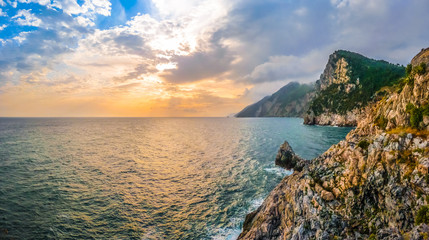 Fototapeta premium Dramatic seascape from church of St Peter, Porto Venere, Italy