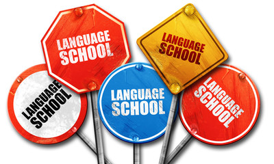 language school, 3D rendering, rough street sign collection