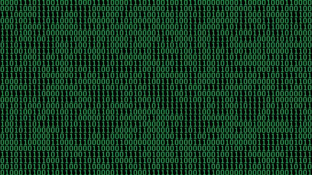 Green Binary Digits Screensaver (25fps). Full screen saver graphic loop of random binary data cycling on and off 1s and 0s.