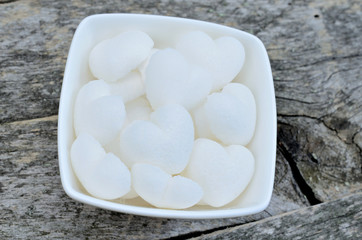 Sugar heart in white bowl