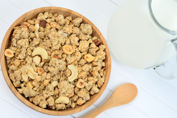 Muesli in bamboo bowl