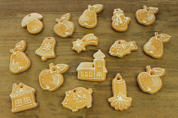 Gingerbread on wooden background