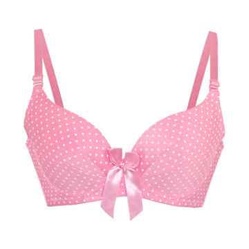 Pink polka dot bra isolated on white with working path