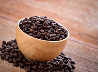  coffee beans on wooden background