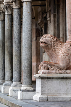 Medieval statue of a lion, Cremona, Italy