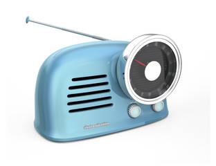 Light blue retro style radio isolated on white background. 3D rendering image with clipping path.
