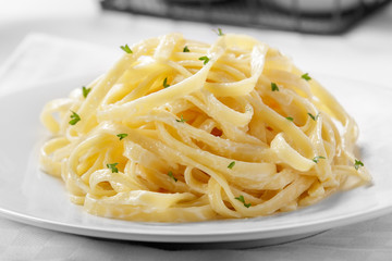 italian cuisine tagliatelle with carbonara sauce