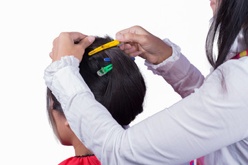 Naklejka premium Women hairdressing. Isolate on the white background