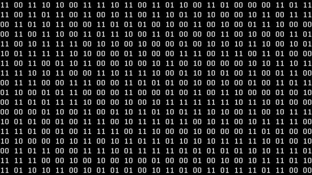 Binary Pairs Screensaver (24fps). Full screen saver black and white graphic loop of pairs of binary data cycling on and off 1s and 0s.
