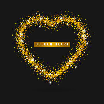 Vector gold heart on black background