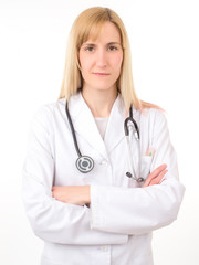 Fototapeta premium young doctor with stethoscope on white