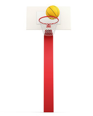 Basketball backboard and ball isolated on white background. 3d rendering.
