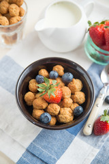 Frühstücks Cerealien mit frischen Beeren und Milch 