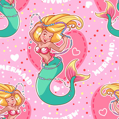 Vector seamless pattern with mermaid.