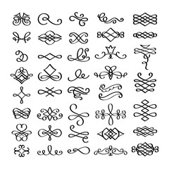 Vector calligraphic flourishes design elements for postcard, menu and wedding invitation. Vector illustration