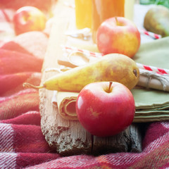 Fruits Fresh Juices in Bottles on Wooden Plank