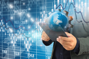 hand holding business world. globalization business.