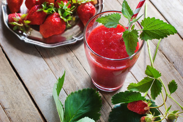 Glass Fresh Strawberry Smoothie Juice Fruits Mint