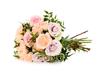Bouquet of beautiful roses isolated on a white