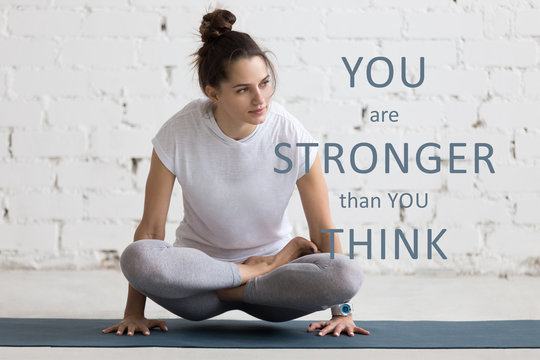 Yoga Indoors image with motivational phrase "You are stronger th