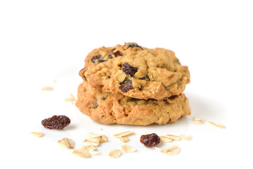 Oatmeal raisin cookies on white background - isolated
