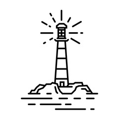 Vector black line lighthouse sign