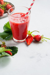 Glass Fresh Strawberry Smoothie Juice Fruits Mint