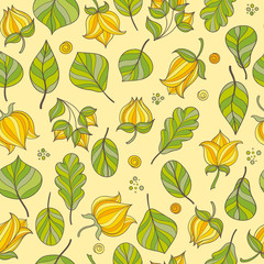 Flowers and leaves seamless pattern. Vector floral background