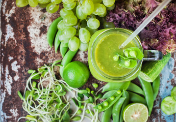 Healthy Fruit Vegetable Raw Green Smoothie Jar