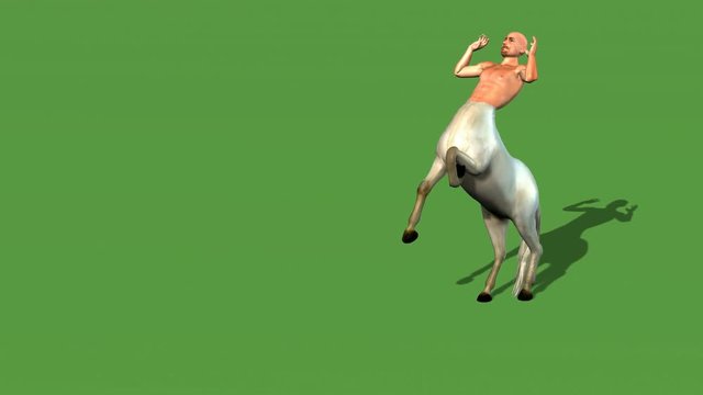 3d rendering animation of male centaur  half horse half man isolated on green screen 