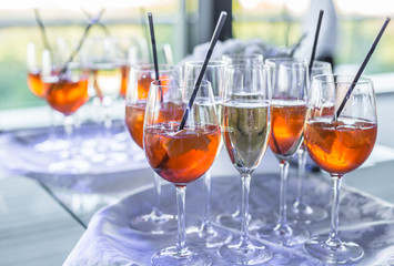 Glasses of wine. Banquet service.