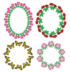 garlands of flowers and butterflies - vector set