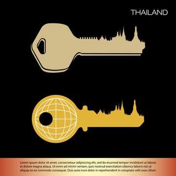 Key with Landmarks of Thailand vector illustration