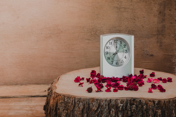 Clock on wooden