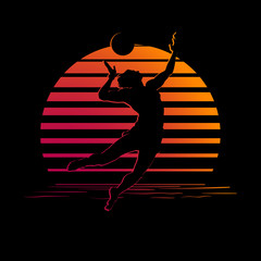 black and orange stripes logo with volleyball player silhouette