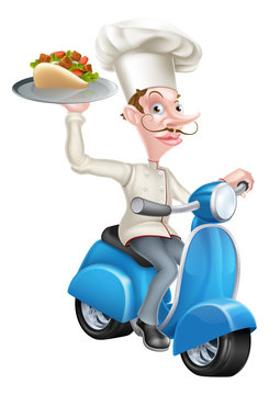 Chef on Scooter Moped Delivering Gyro Kebab