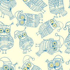 Vector seamless pattern with cute owls