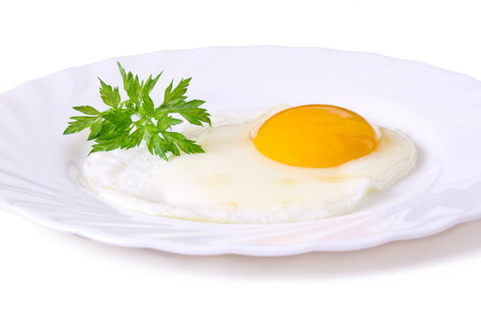 fried egg on the plate isolated