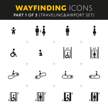 Vector Wayfinding Icons Traveling And Airport Part Of Set