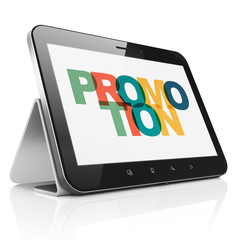 Advertising concept: Tablet Computer with Promotion on  display